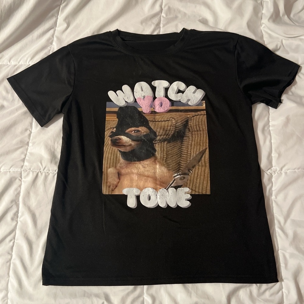 SHEIN Black Graphic Tee - Watch Yo Tone